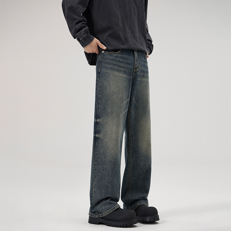 Men’s American-style Retro Loose Straight Jeans Men’s Wide-legged Versatile Casual Long Pants