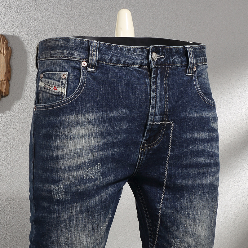 Men’s Retro Elastic Slim Fit Small Straight Leg Jeans