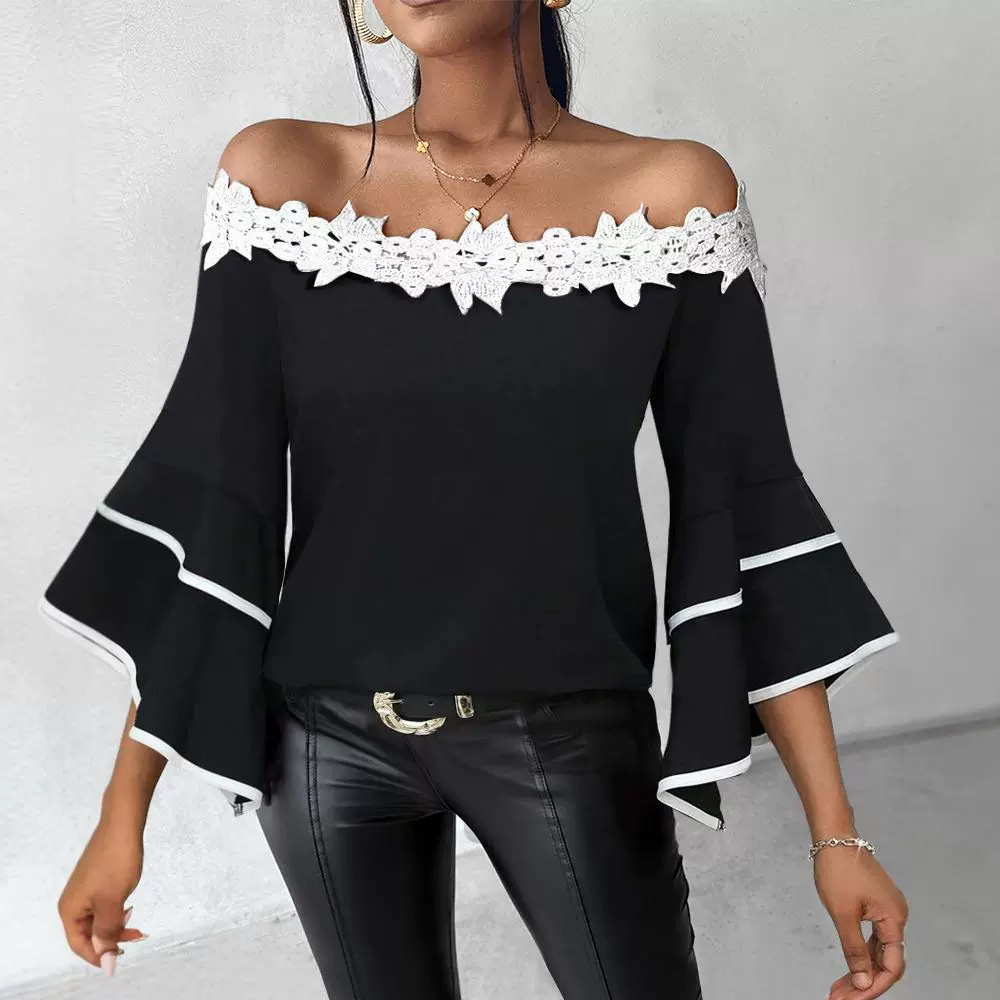 European And American Off-shoulder Bell Sleeve Top