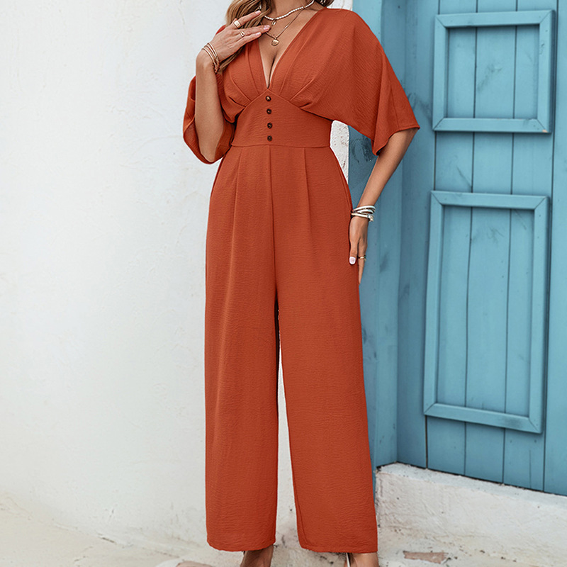 Women’s Fashion Solid Color Short Sleeve Casual Jumpsuit