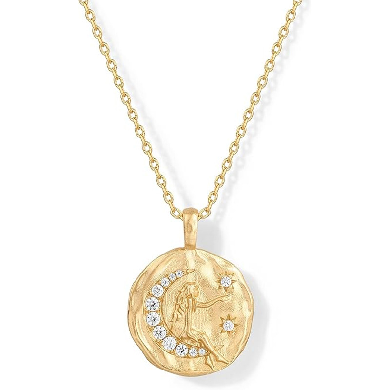 Women’s 14K Carved Coin Pendant Necklace XINGX