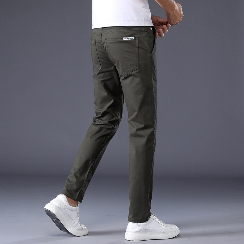 Men’s Casual Elastic Slim Fit Small Straight Leg Pants