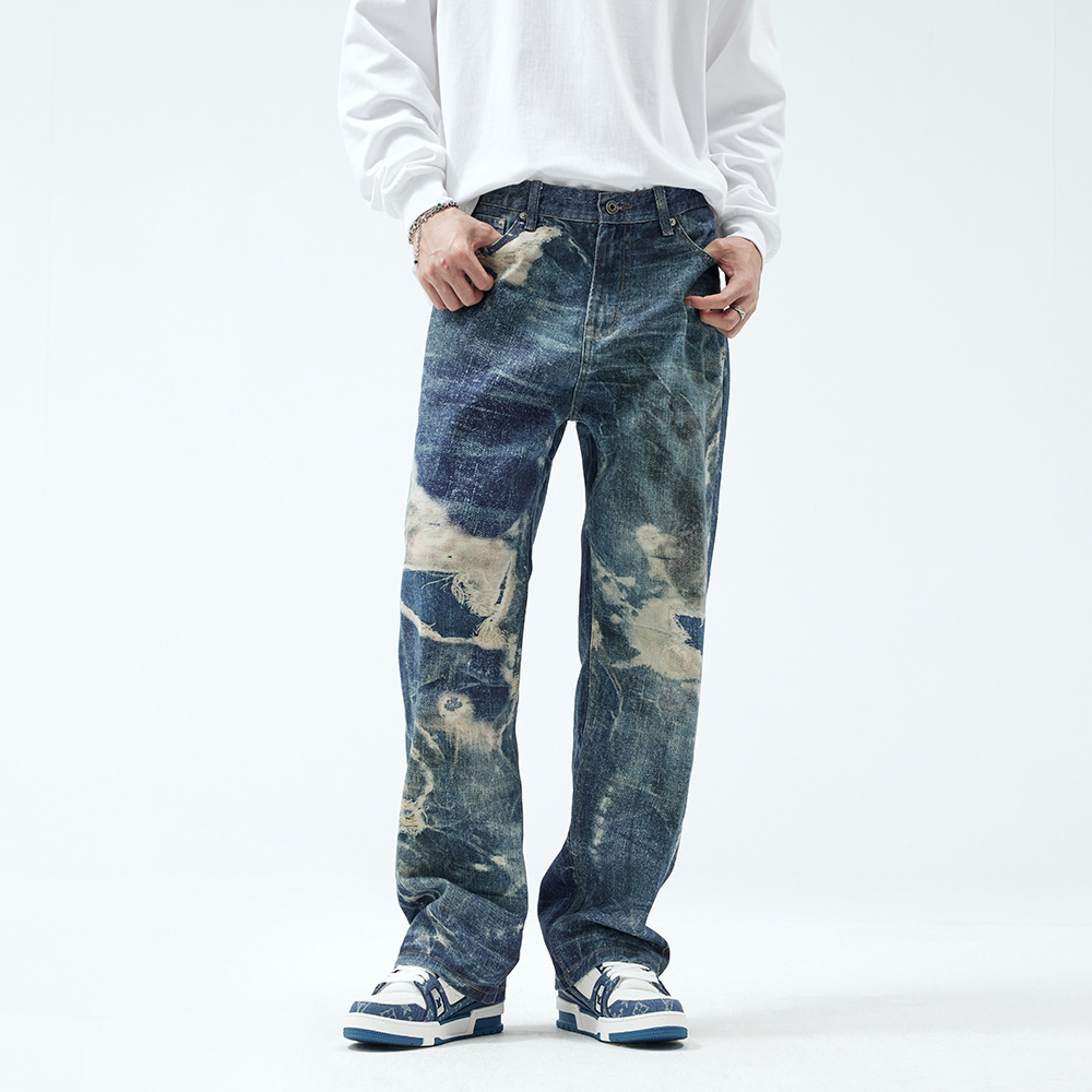 Fake Ripped Jeans Men’s Fashion Straight Trousers