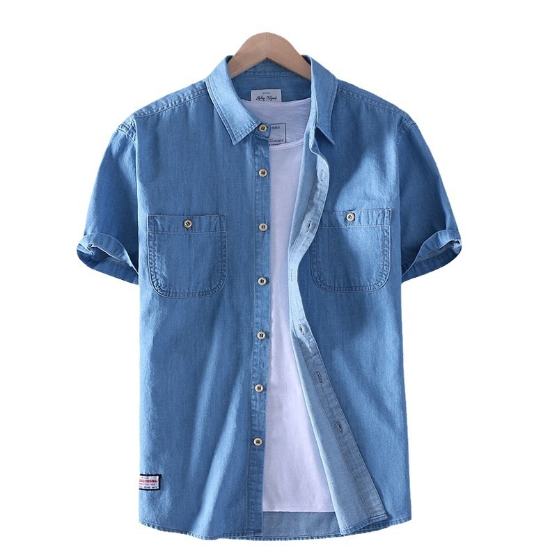 Men’s Cotton Denim Summer Short-sleeved Shirt