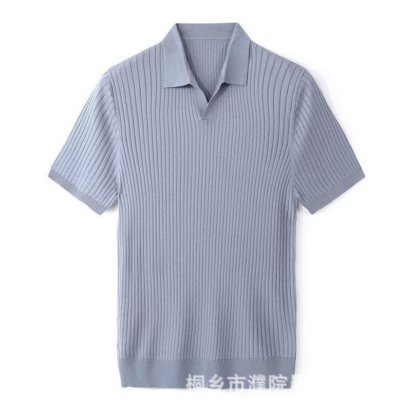 Men’s Lapel Ice Silk Breathable Fashion Fashion Short Sleeve