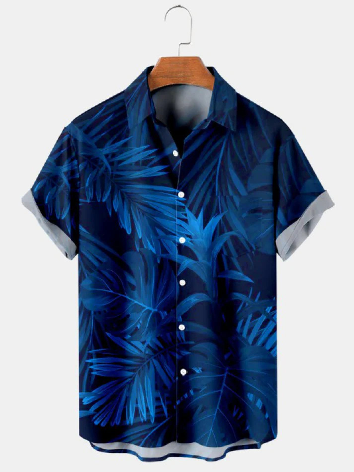 Men’s Casual Loose Plus Size Lapels Digital Printing Short Sleeve