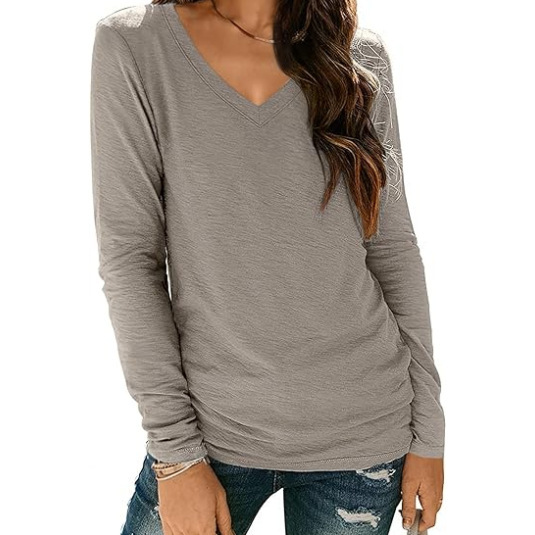 Women’s V-neck Long Sleeve Loose T-shirt Shirt