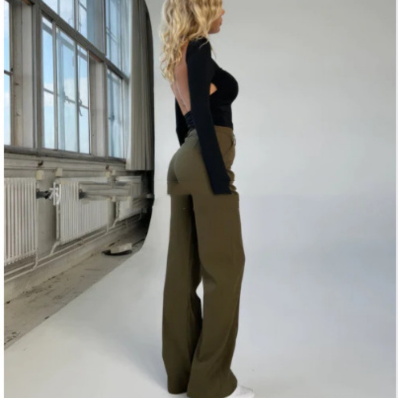 Women’s Casual Pants Design Sense Stitching Straight-leg Pants