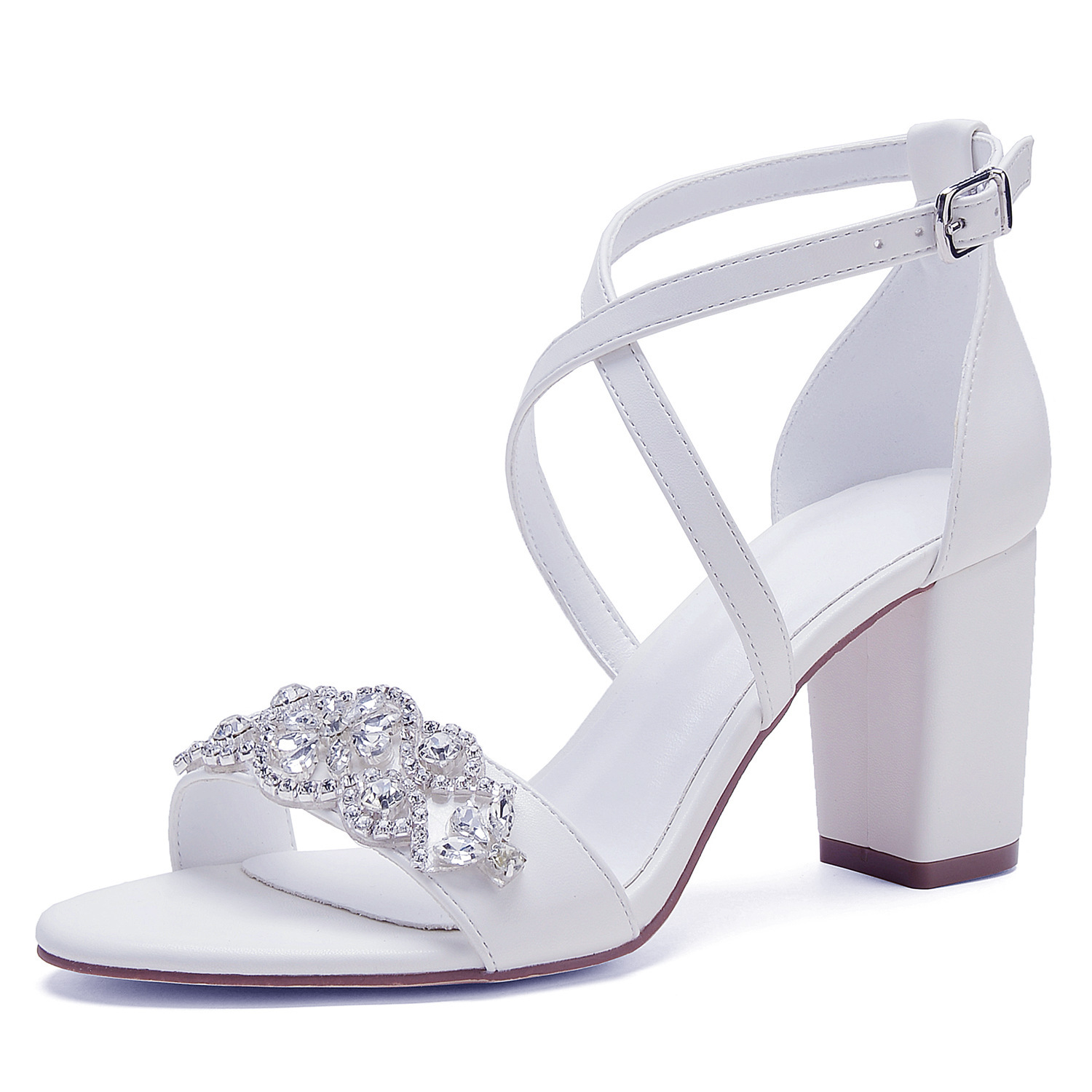 Women’s High Heel White Classic Chunky Heel Shoes