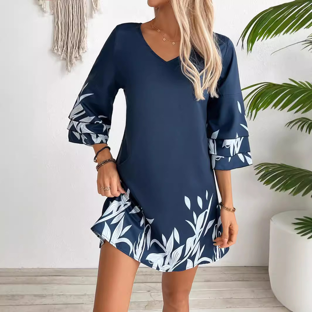 Women’s Fashion Lotus Sleeve Floral Print Dress