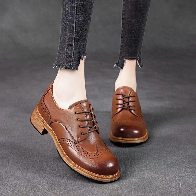 First Layer Cowhide Brogue Leather Shoes