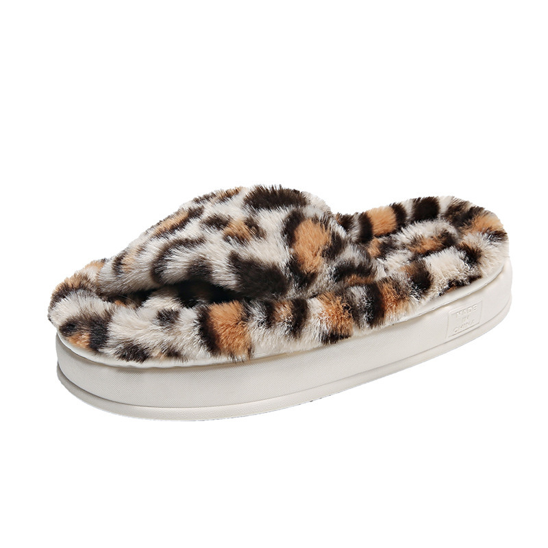 Plus Size Leopard Cross-border Fluffy Slippers Women