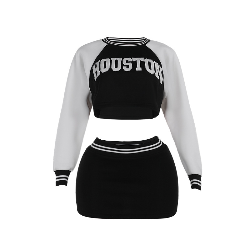 Women’s Casual Slim Baseball Sweater Skirt Outfit