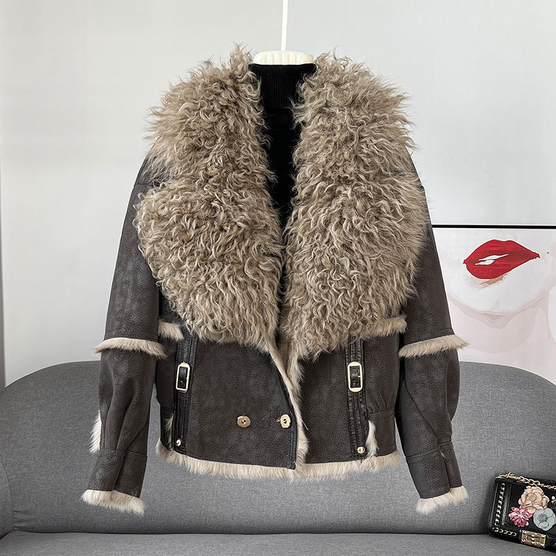 Fur Integrated Short Chic New Sheepskin Collar Rabbit Fur Warm Coat