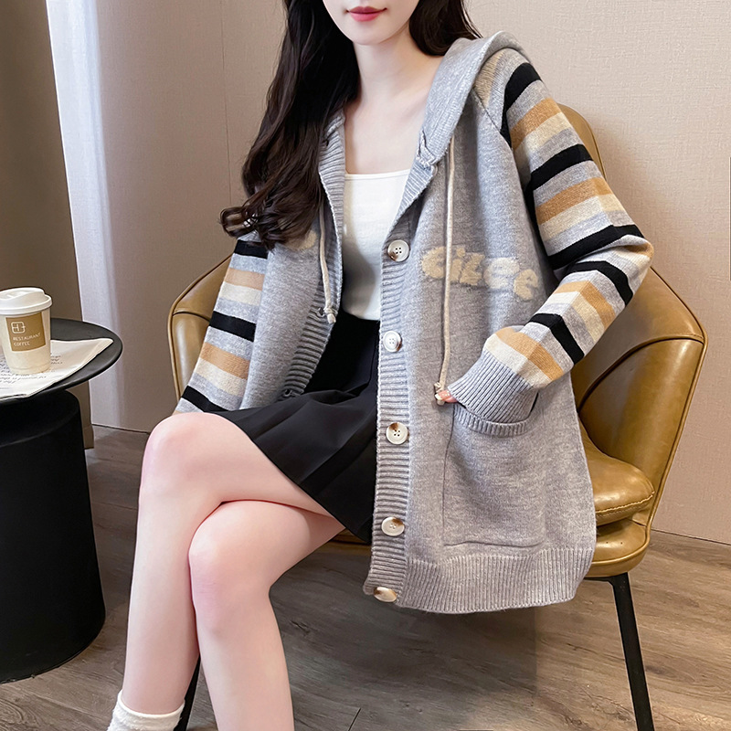 Thickened Spring Autumn Knitwear Cardigan Hooded