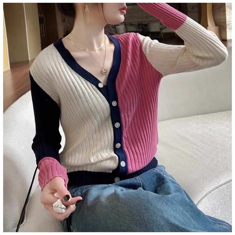 Fashion Special Multicolor V-neck Knitted Cardigan Women