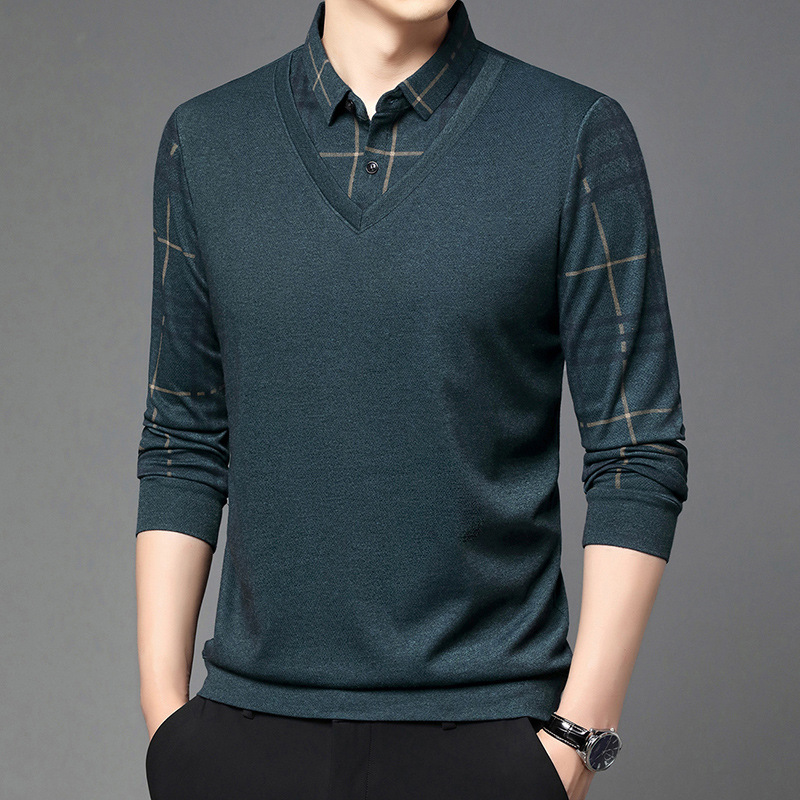 Fake Two-piece Lapel Long-sleeved Men’s T-shirt