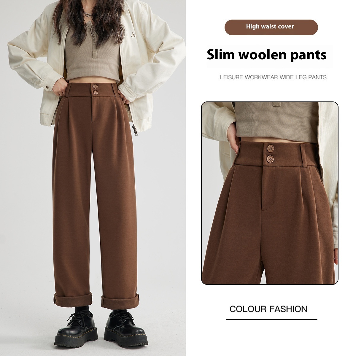 Straight Woolen Wide Leg Pants