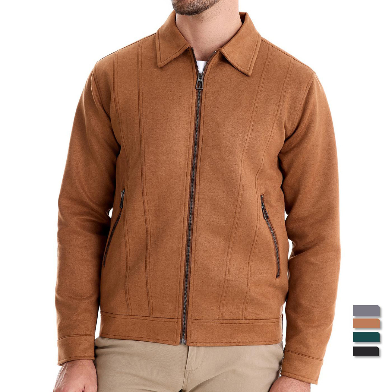 Fashion Lapel Zipper Jacket Autumn And Winter Solid Suede Coat Men’s Clothing Outdoor