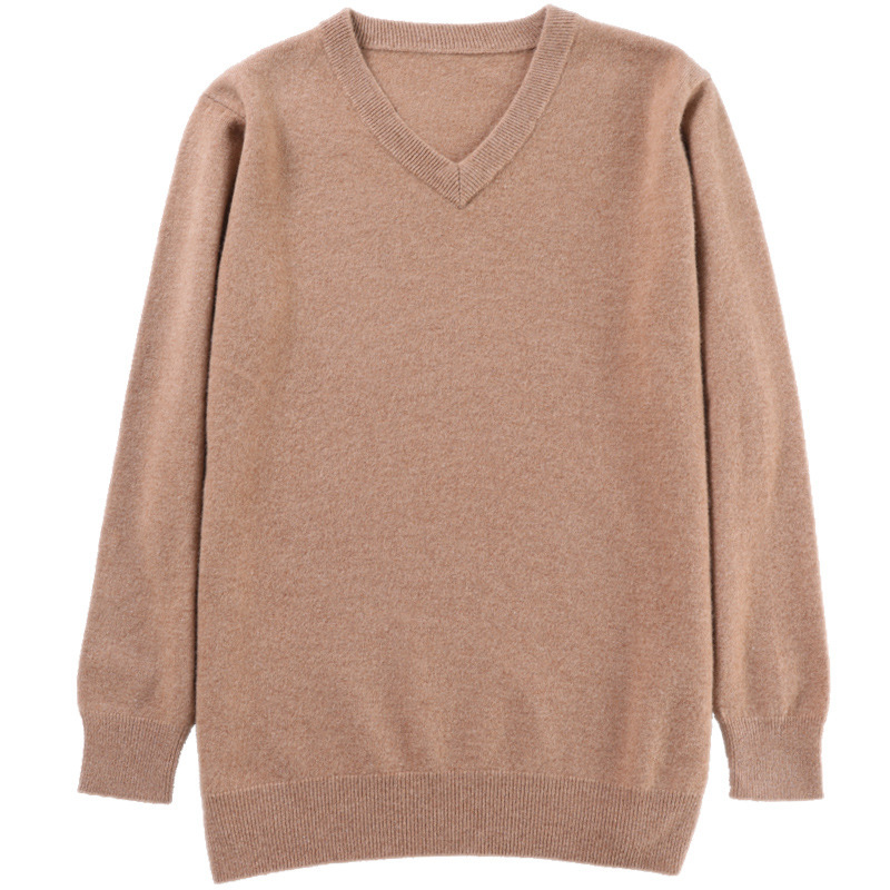 Men’s V-neck Long Sleeved Solid Color Sweater