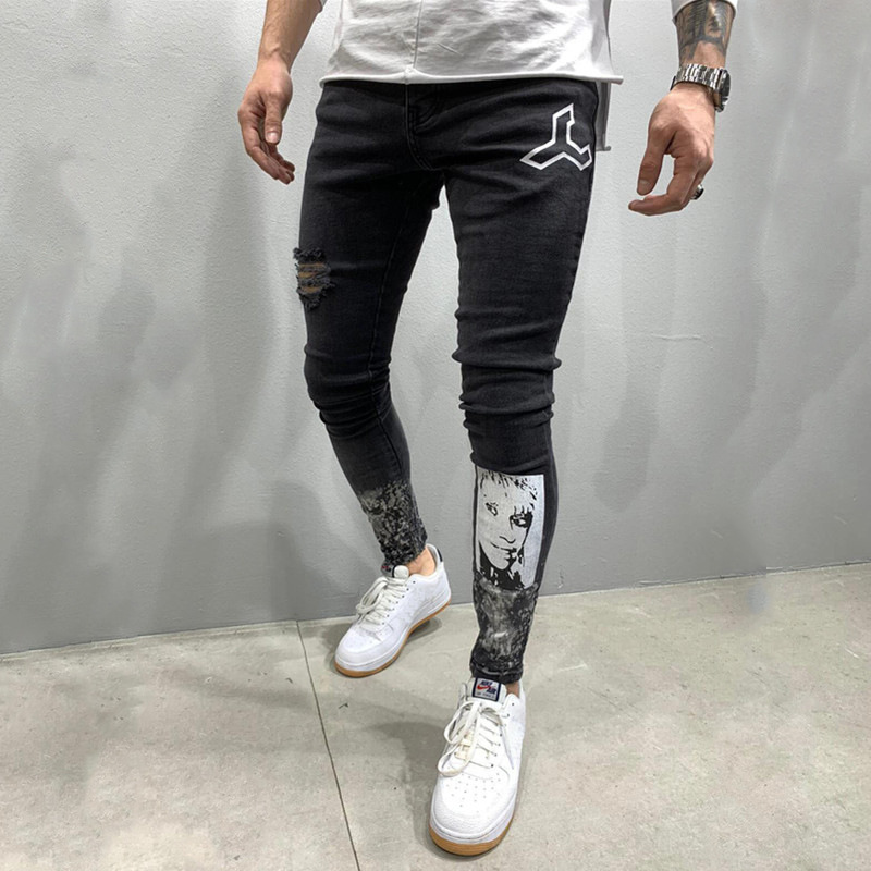 Men’s Ripped Stretch Stiletto Jeans Black Jeans