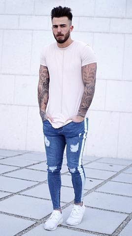 Ripped nostalgic jeans light blue zipper men’s jeans