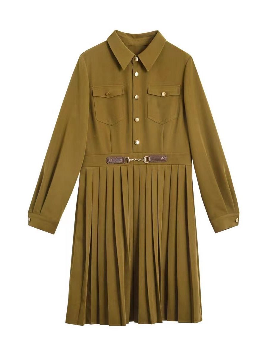 Lapel Loose Long Sleeve Simple Elegant Dress