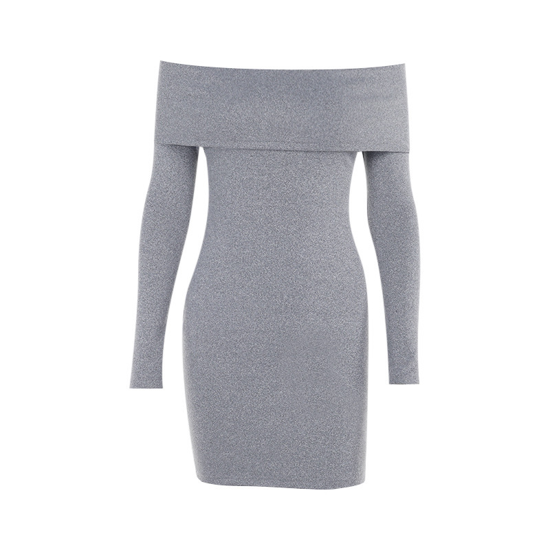 Slim-fit Off-shoulder Knitted Long-sleeved Dress