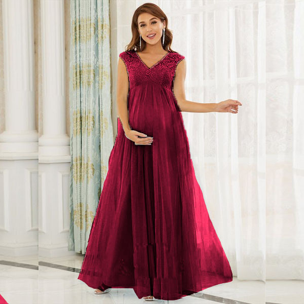 Maternity Dress Lace With Chiffon Long Dress For Pregant Women Sleeveless