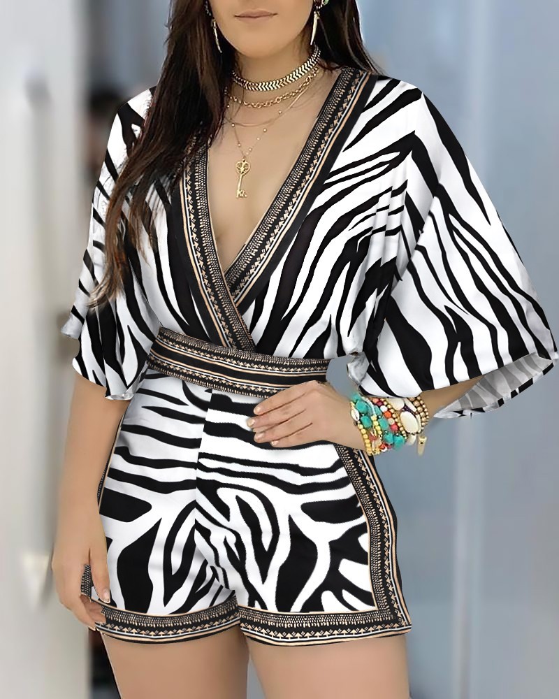 Zebra Print Backless Casual Romper