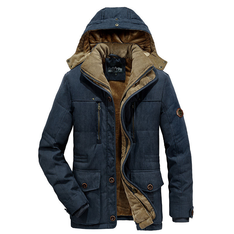 Plus Size Men’s Cotton-padded Coat Multi-pocket Fleece-lined Thickened