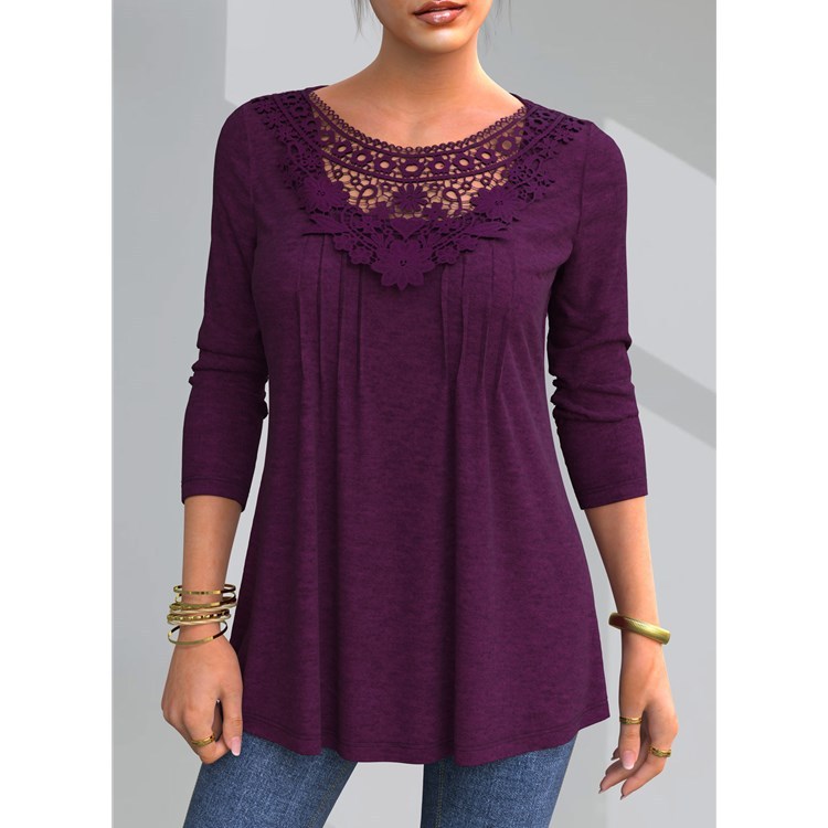 Women’s Plus Size Long Sleeve Lace Autumn Loose Top T-shirt