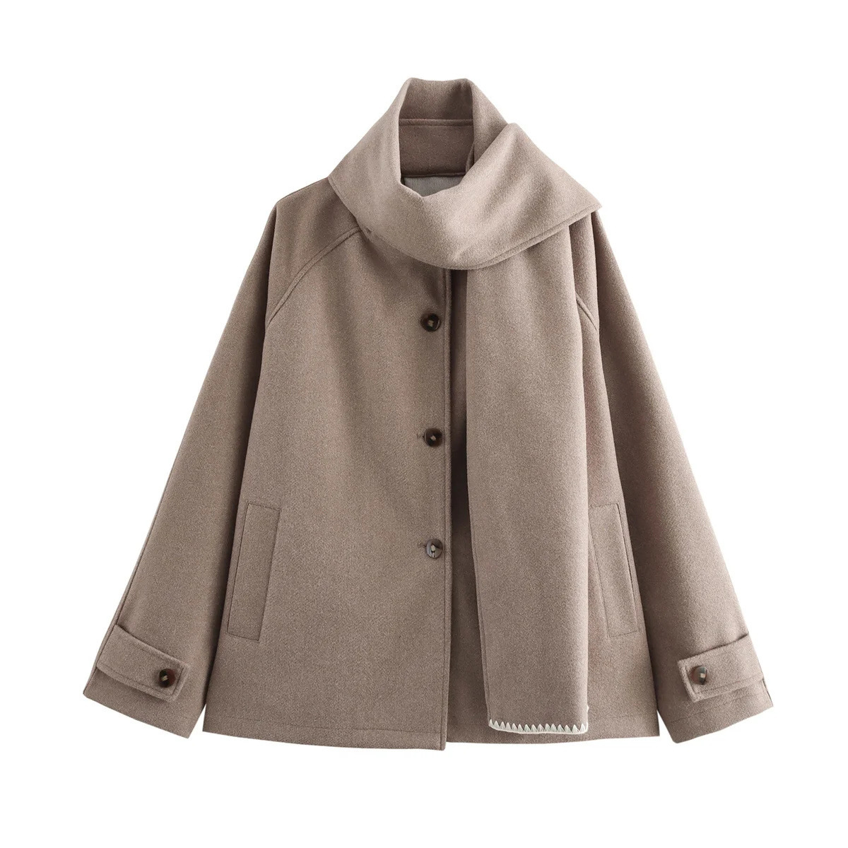 Women’s Detachable Scarf Collar Short Coat