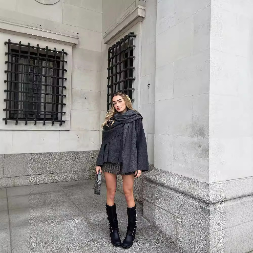 Women’s Asymmetric Scarf Shorts Knitted Coat