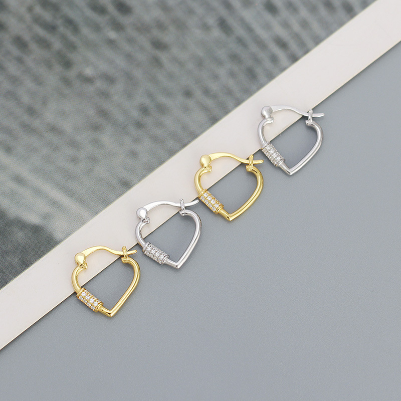 S925 Silver Ins Geometric Micro-inlaid Heart-shaped Earrings