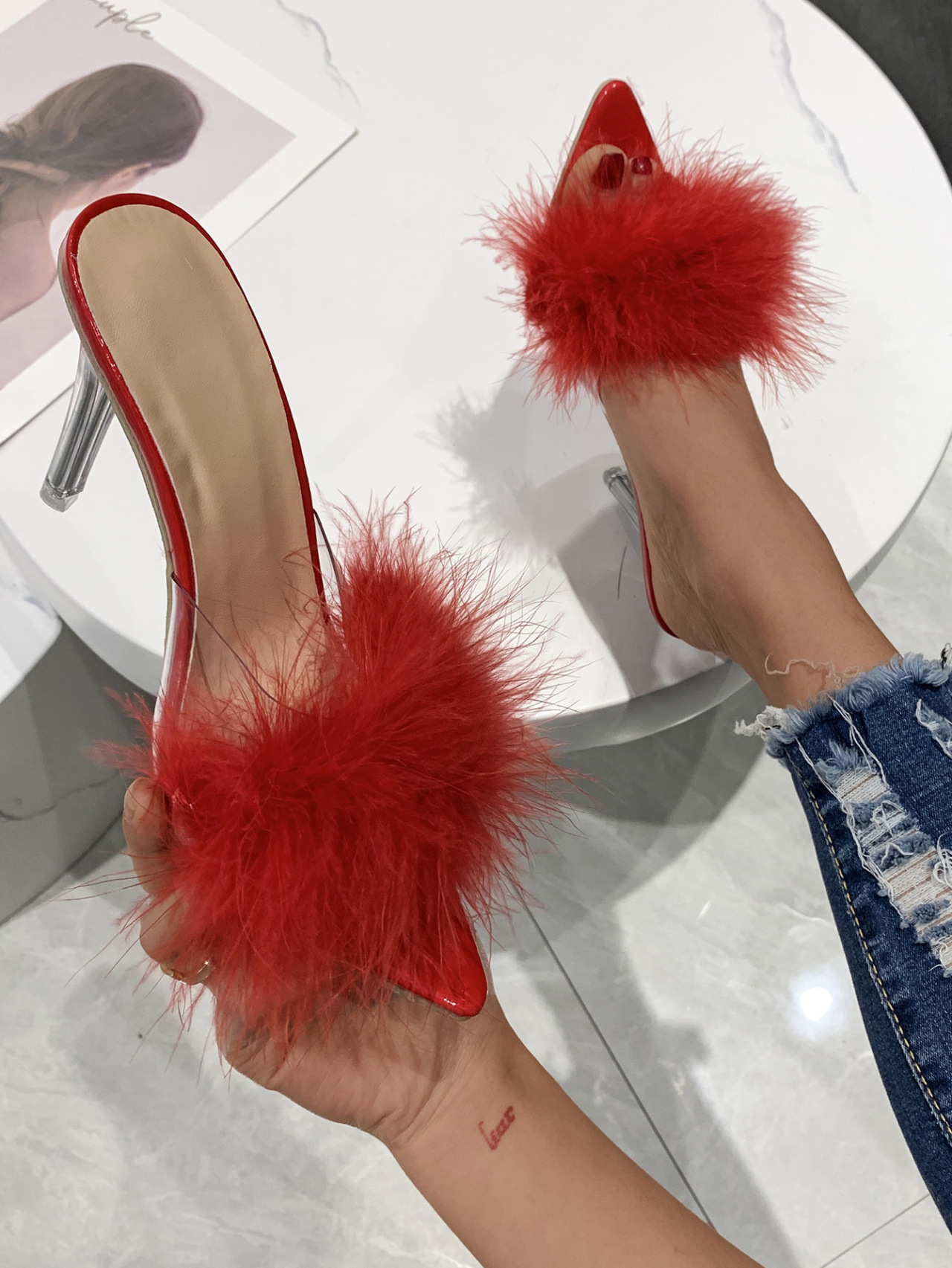 Women’s High-heeled Furry Fashion Slippers