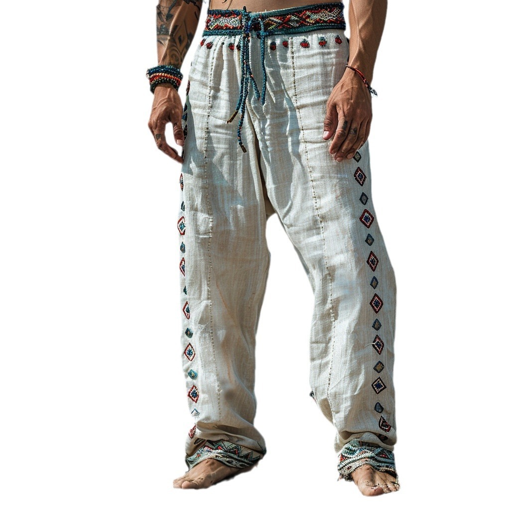 Plus Size Retro Loose Breathable Printed Men’s Casual Trousers