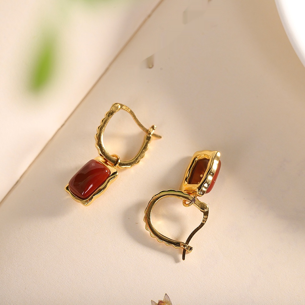 Simple Fashion Gold Plated Southern Red Agate Women’s Earrings