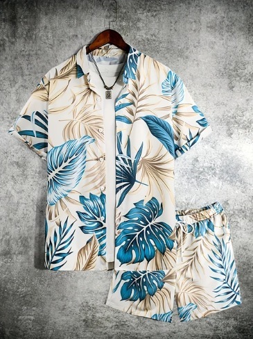 Printed Casual Men’s Shirt And Shorts Two-piece Set