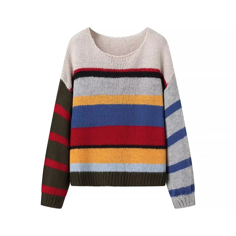 Women’s Round Neck Rainbow Striped Sweater