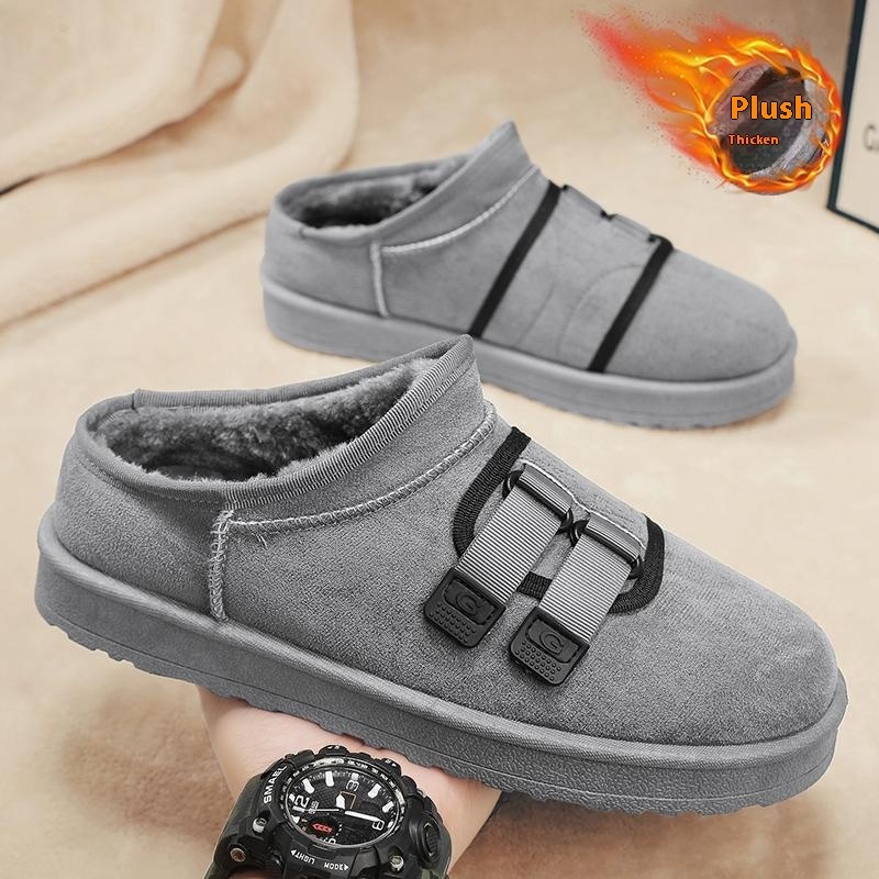 Winter Half Slippers Men’s Shoes Fleece-lined Thick