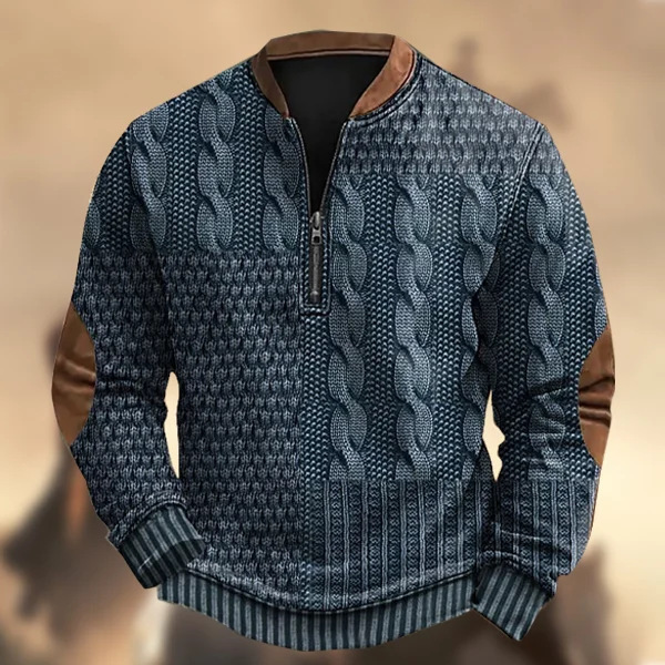 Printed Men’s 3D Half Placket Zipper Sweater