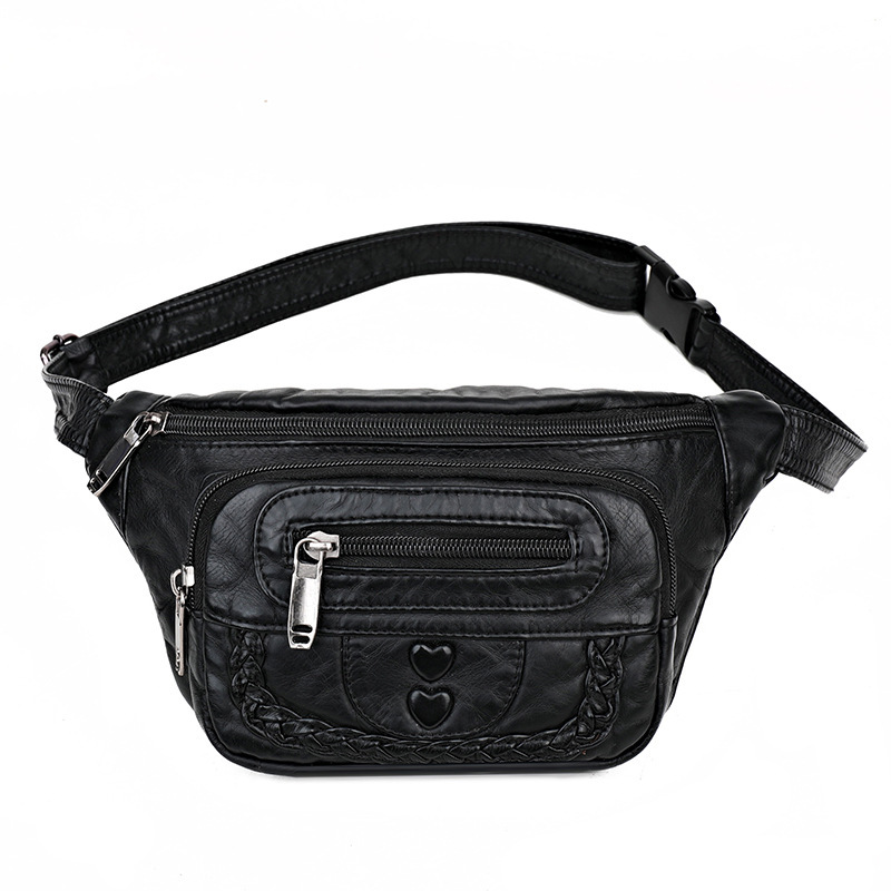 Women’s Fashionable And Versatile Washed Soft Leather Waist Messenger Bag