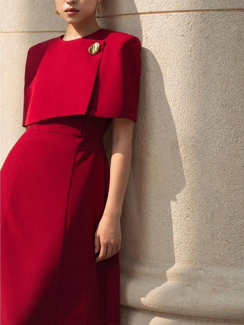 Elegant Solid Color Cape Dress