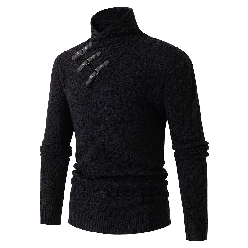 Men’s Long Sleeve Half Turtleneck Knitted Sweater Personality Trendy Plus Size