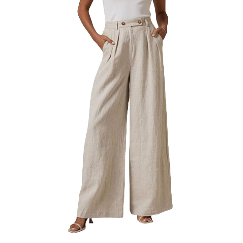 Leg Cotton And Linen Trousers Leisure Elastic High Waist Wide Leg Pants