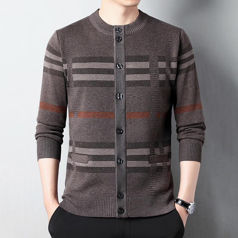 Men’s Fashion Striped Color-block Crew Neck Sweater