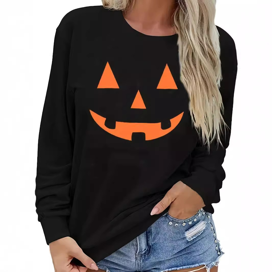 Pumpkin Printed Long-sleeved Halloween Sweater T-shirt