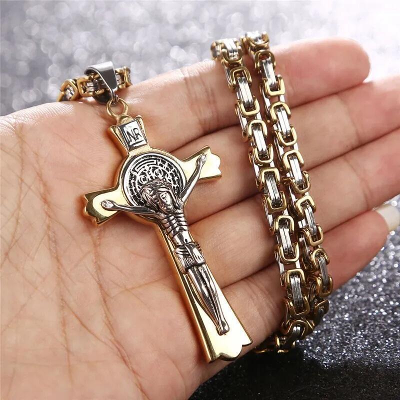 Man’s Stainless Steel Vacuum Plating Colorfast Cross Necklace Pendant