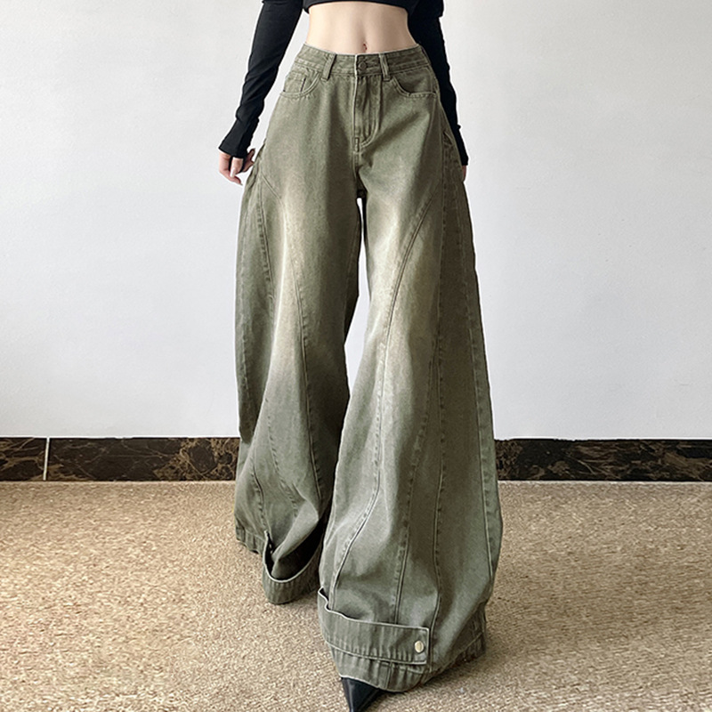 Women’s Autumn And Winter Loose Patchwork Wide-leg Jeans